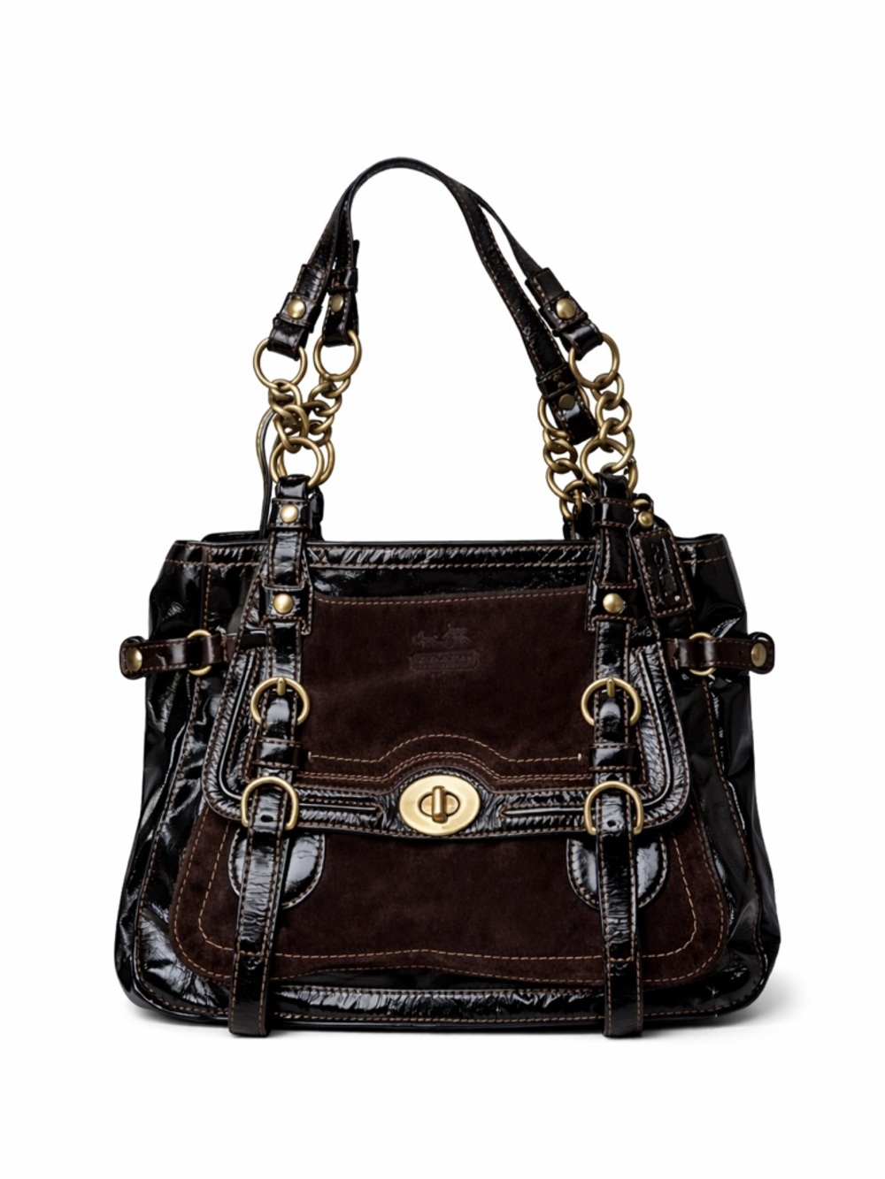 Coach Legacy Garcia Brown Patent Leather Suede Satchel Tote Bag 12710